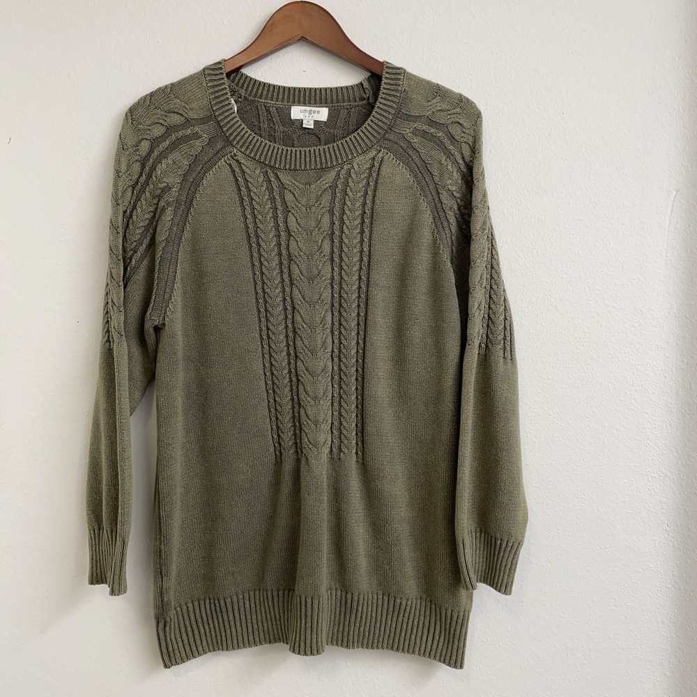 Umgee USA SweaterS Womens M Olive green Pullover Fishermen Chucky Knit Grandma